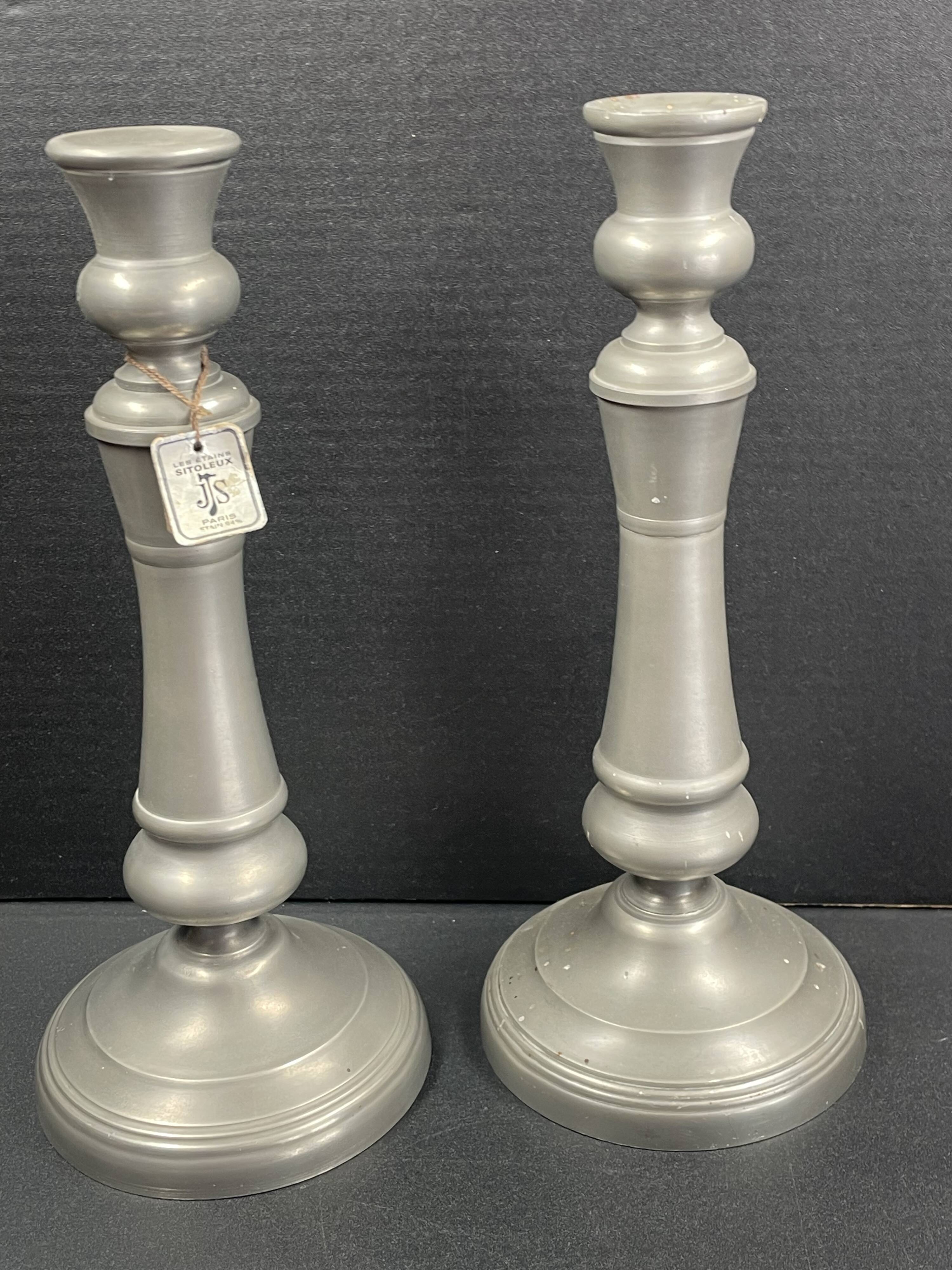 Pair of candlesticks in sitoleux tin 94% - h 27 cm