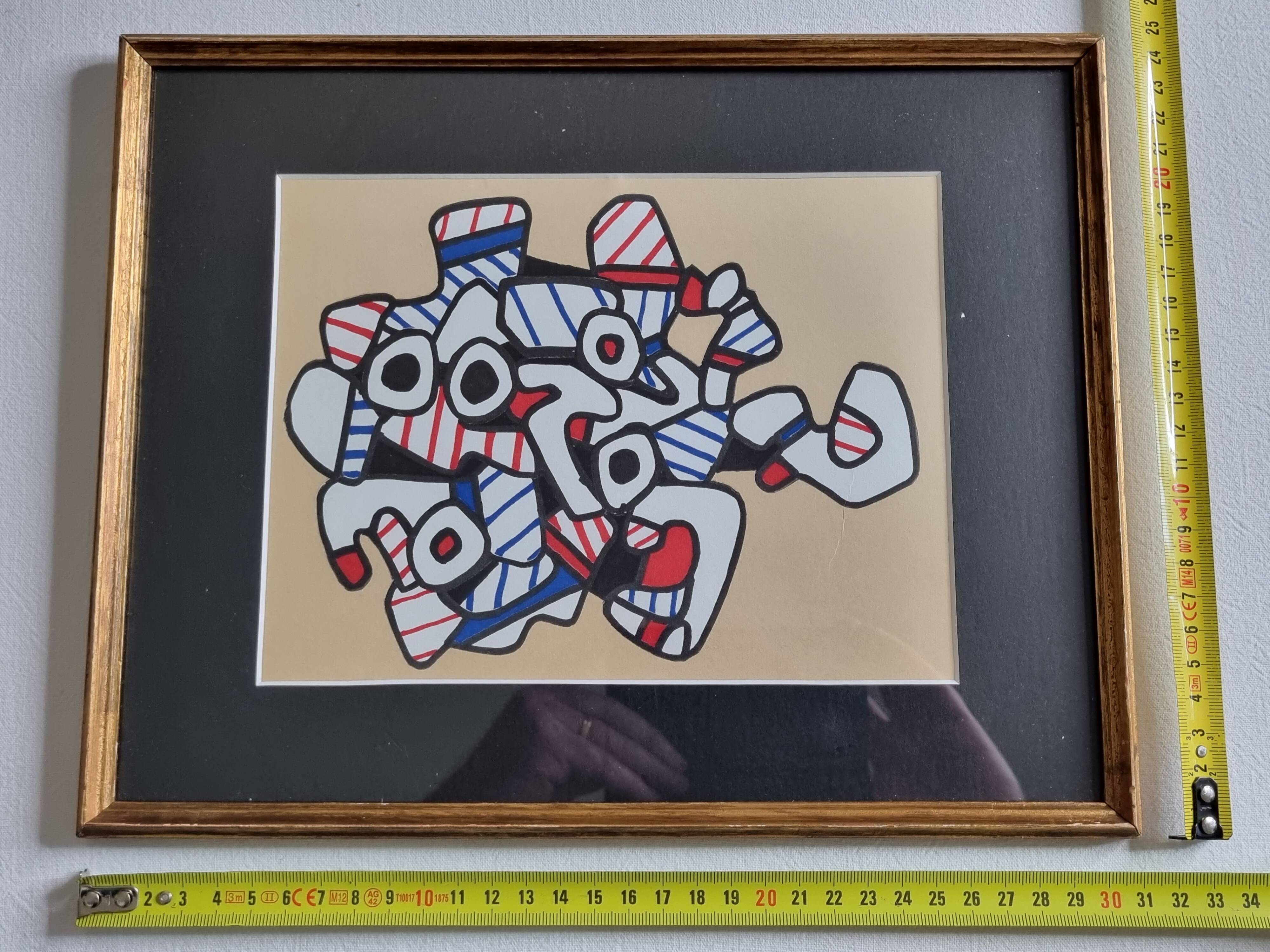 Silkscreen print after Jean Dubuffet, framed, 1970s, 31 x 25 cm