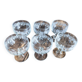 Lot de 6 coupes à champagne en verre vintage filigrané grappe de raisin