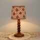 French Vintage Round Wooden Barley Twist Table Lamp With Floral Shade