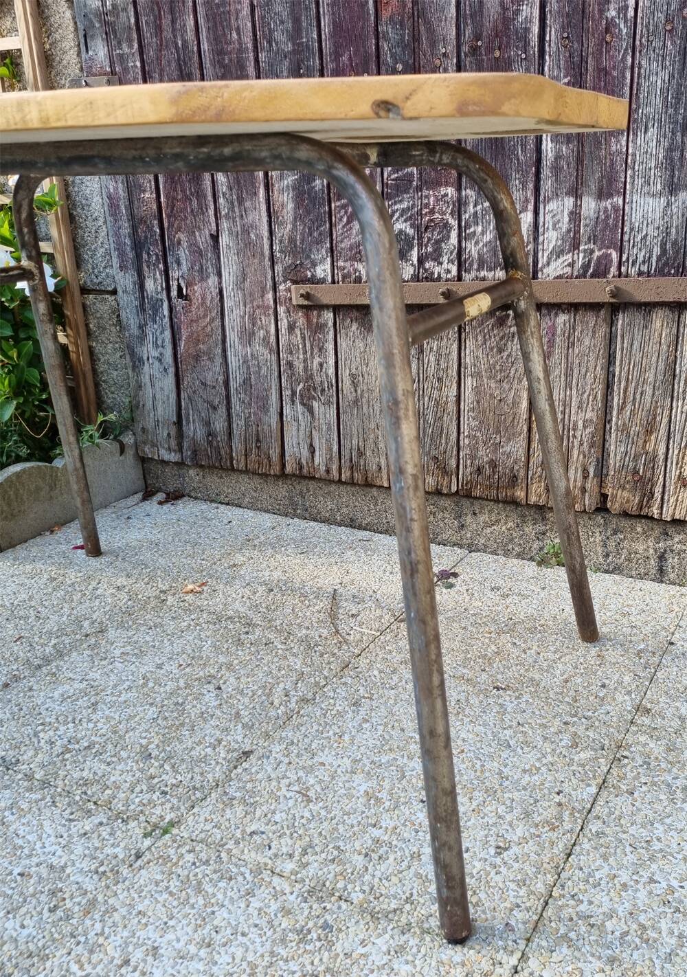 Console, table, raw wood, metal, vintage