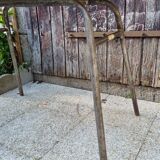 Console, table, raw wood, metal, vintage