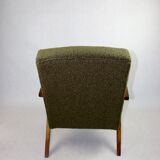 Vintage olive green boucle armchair, 1970s
