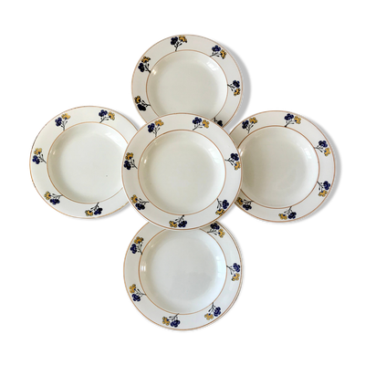 Lot de 5 assiettes creuses Terre de Fer modèle ''Roméo'' début XXème