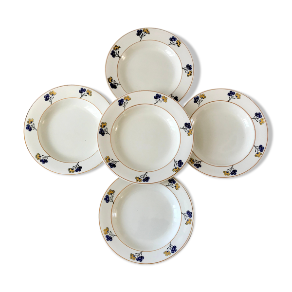 Lot de 5 assiettes creuses Terre de Fer modèle ''Roméo'' début XXème