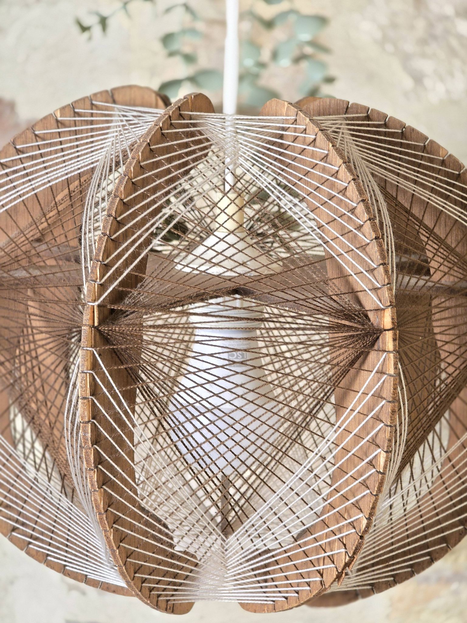 Vintage Scandinavian suspension string art wood and thread – 1970s design