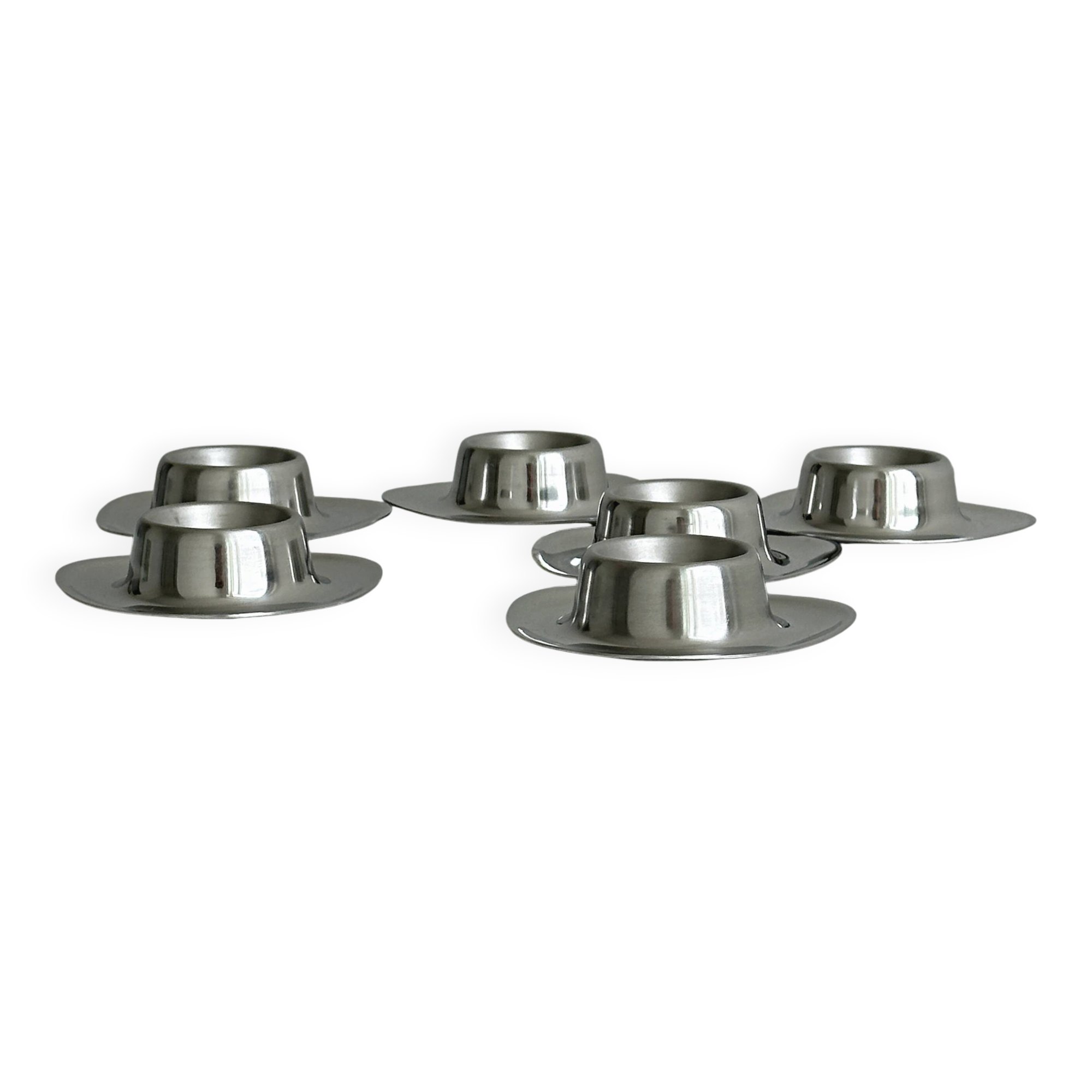 Set of 6 brushed stainless steel egg cups