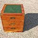 Pair of antique yew wood bedside tables with leather and brass by Doherty London.