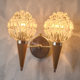 Applique murale double style scandinave - Verre moulé et teck - 1960