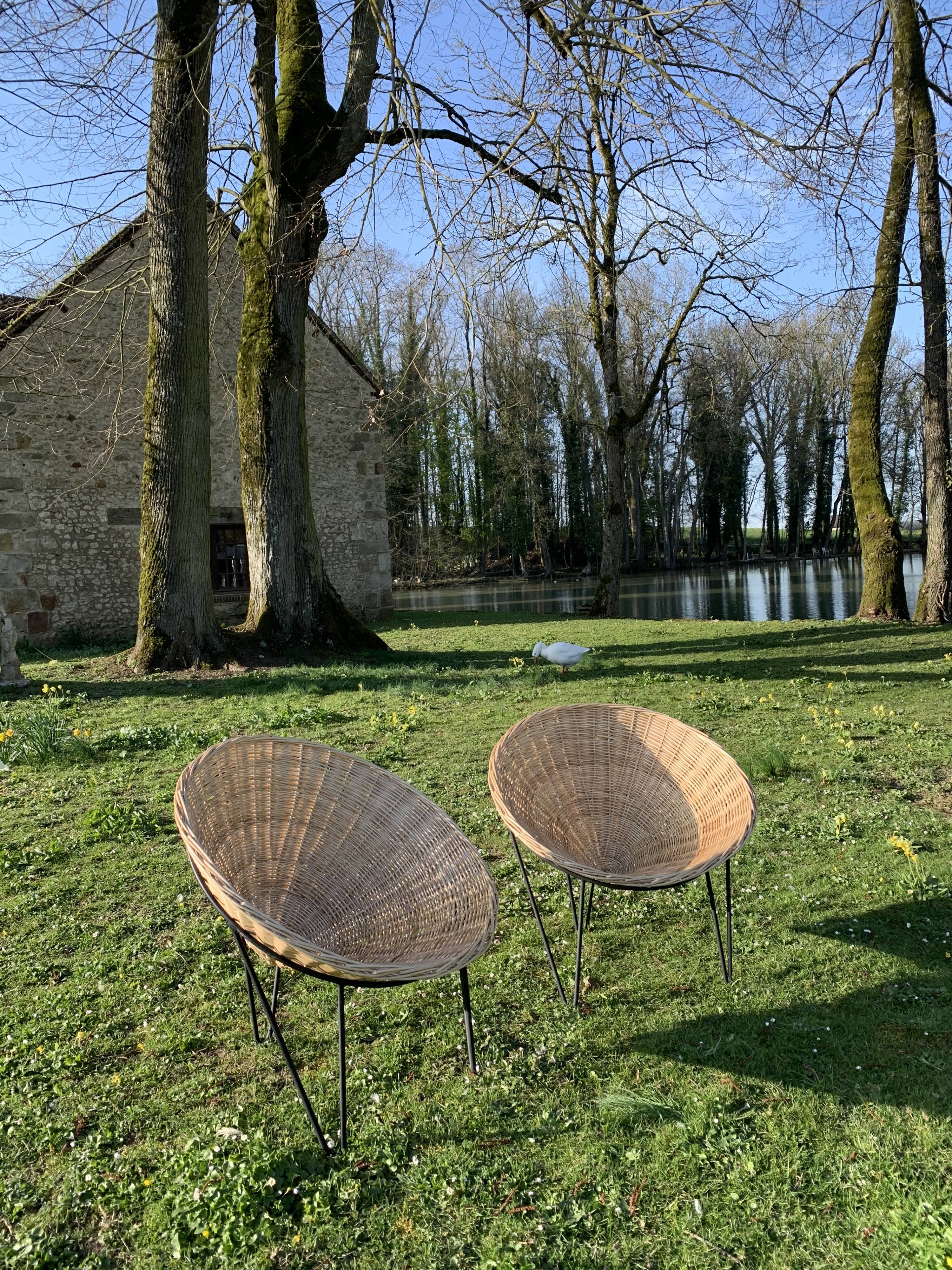 Pair of wicker basket armchairs