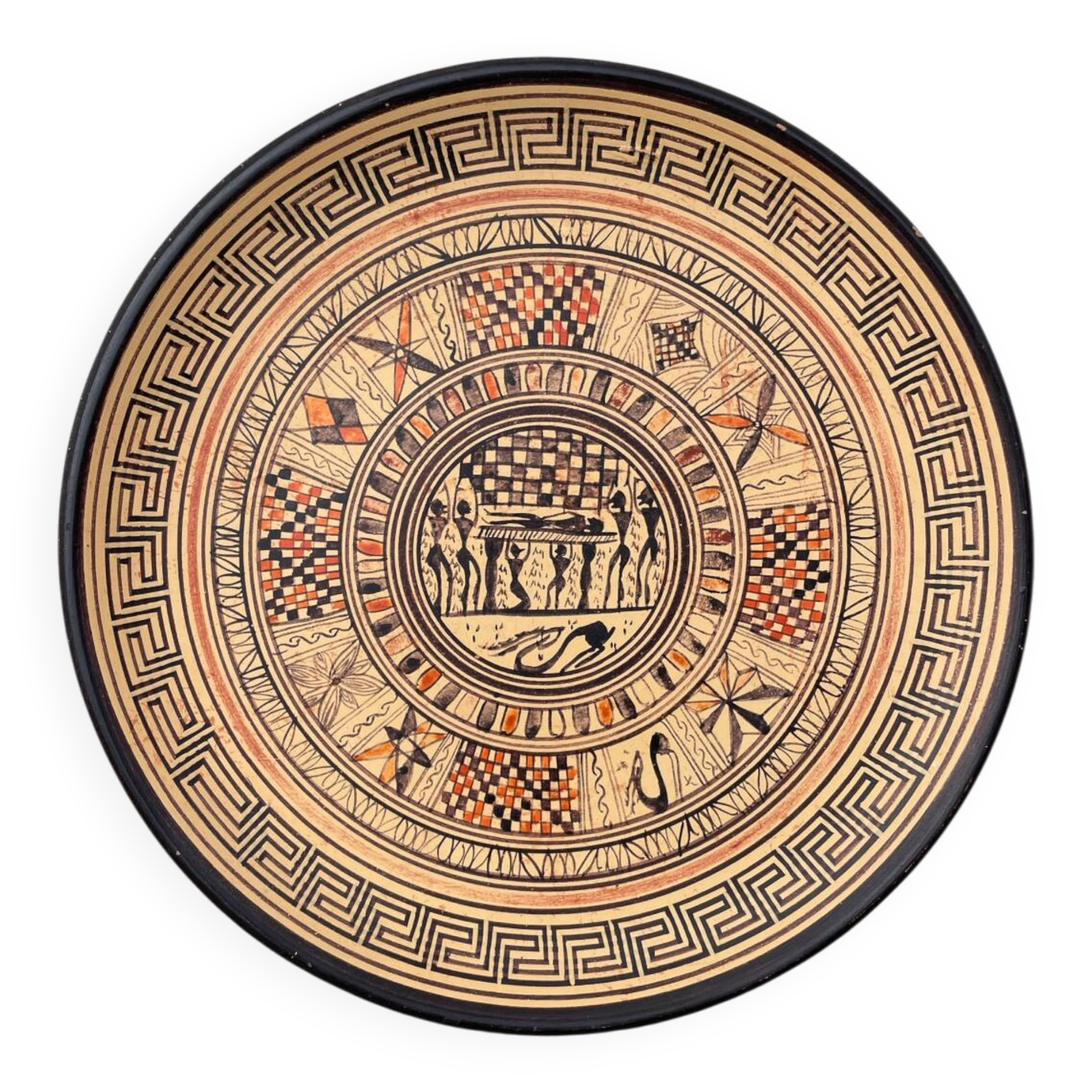 Assiette décorative grecque en terre cuite géométrique