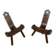 Pair of low tripod chairs in solid wood, mid-20th century.