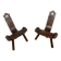 Pair of low tripod chairs in solid wood, mid-20th century.