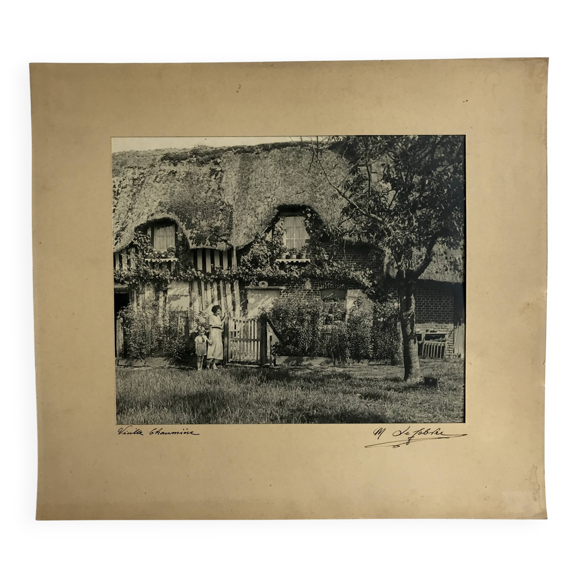 Georges lefebvre, old cottage, black and white photo, circa 1930. signed in ink