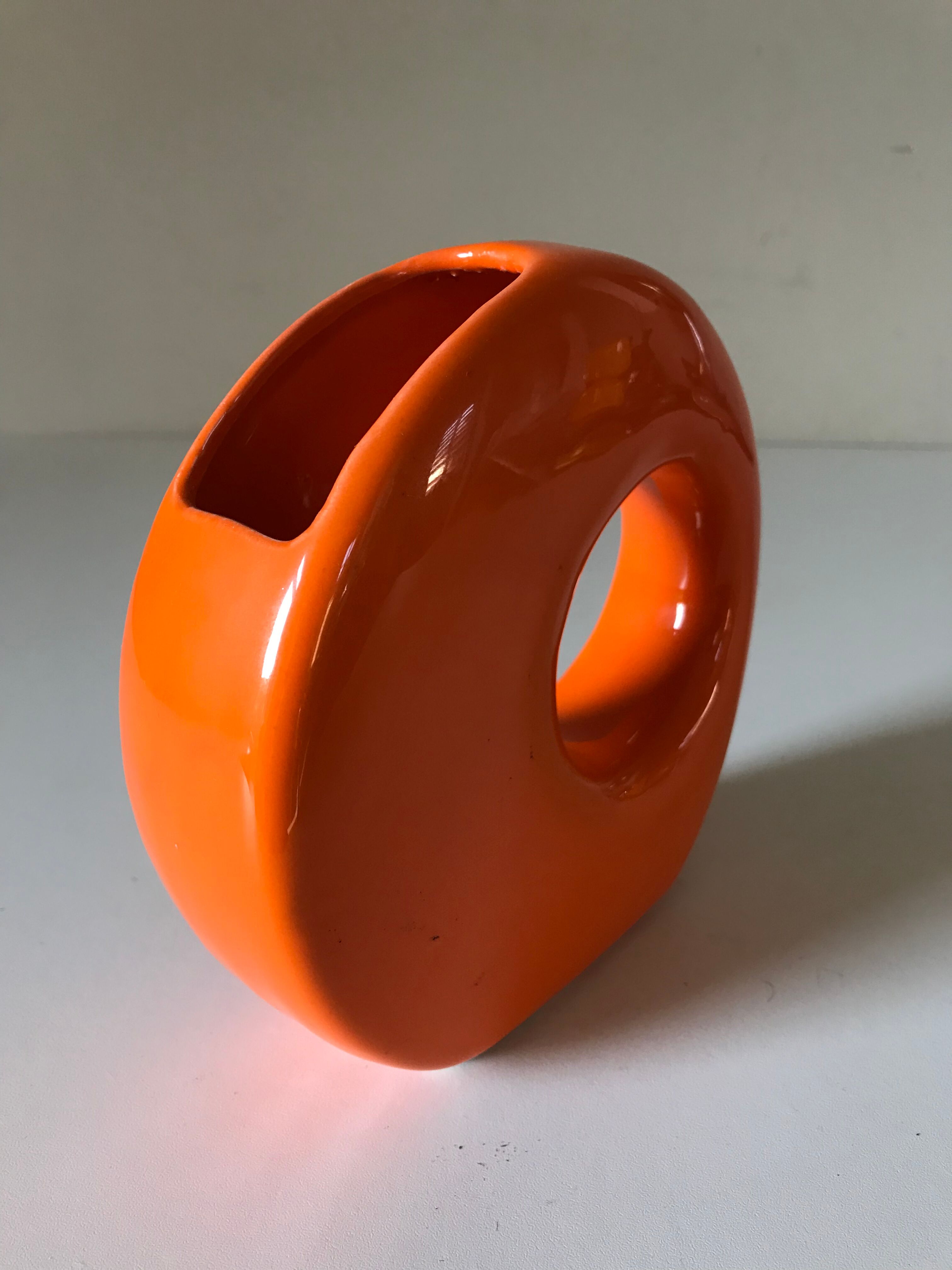 Vase céramique orange  vintage Annees 70