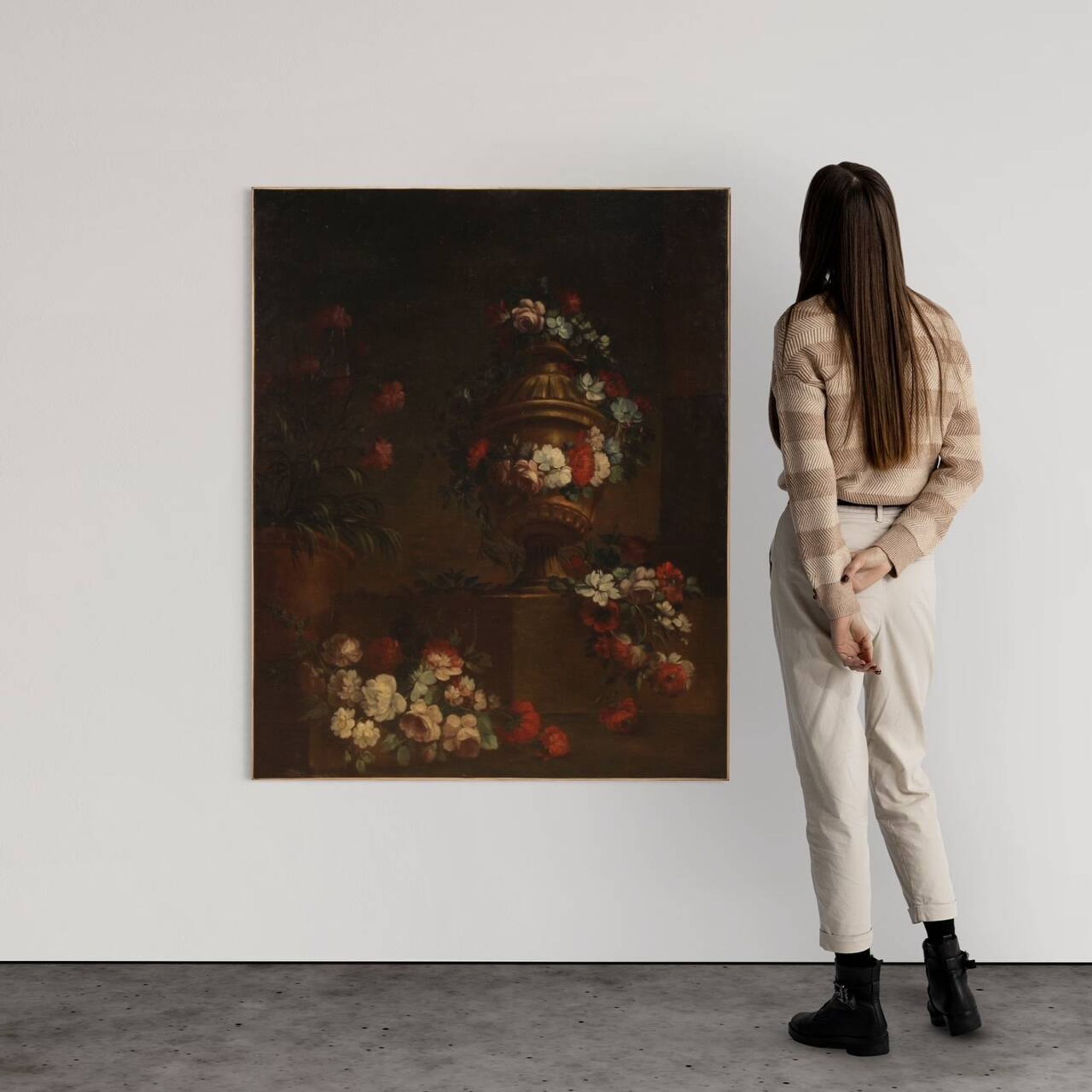 Peinture italienne antique nature morte aux fleurs du XVIIIe siècle