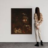Peinture italienne antique nature morte aux fleurs du XVIIIe siècle