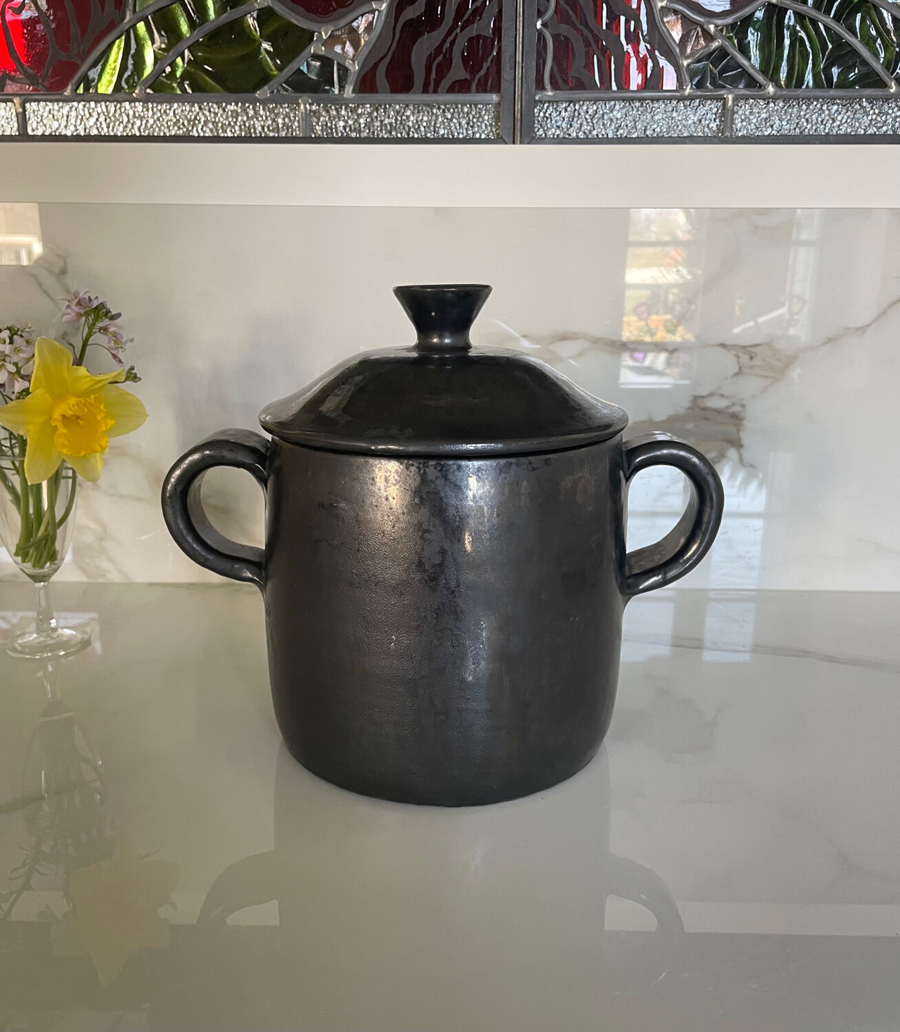 Black ceramic covered pot – Vallauris, 1950s