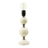 Pied de lampe en verre laiteux et laiton, années 1970
