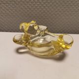Mid-century yellowish crystal teddy bear ashtray from Vannes Le Châtel France