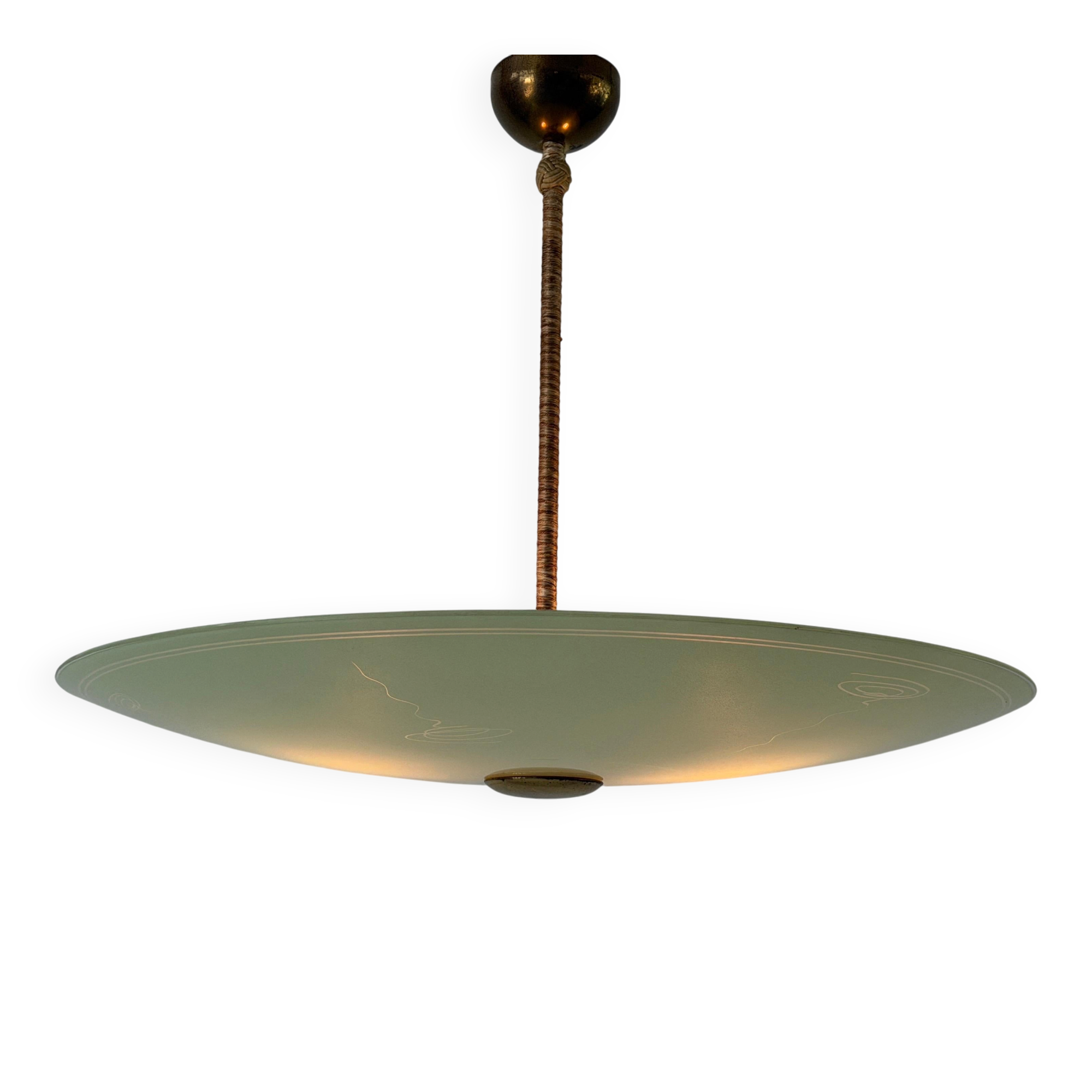 Art Deco ceiling light in green glass, 1940s, Germany