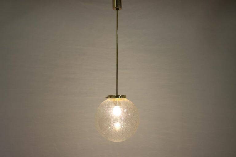 Design Midcentury Brass and bubble glass Pendant, 1980s