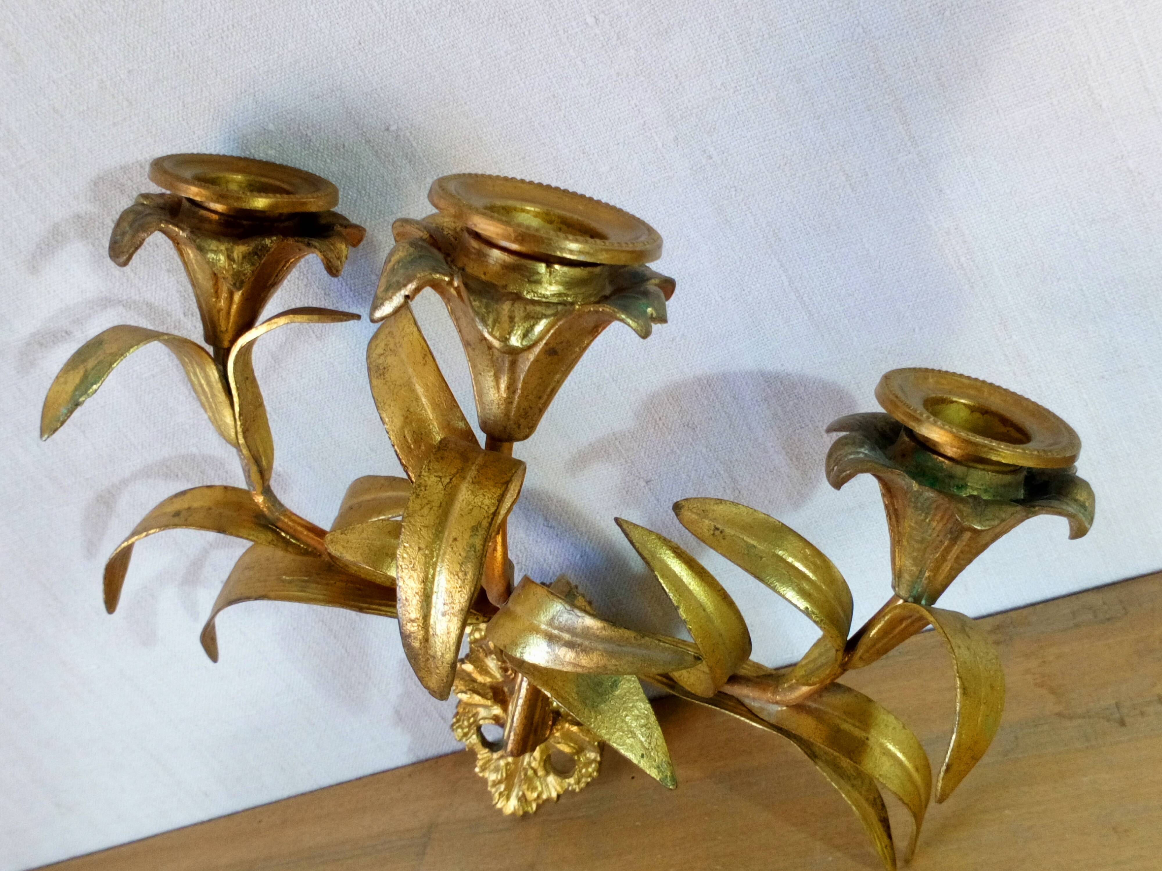Candlestick wall light late 19th gilded bronze