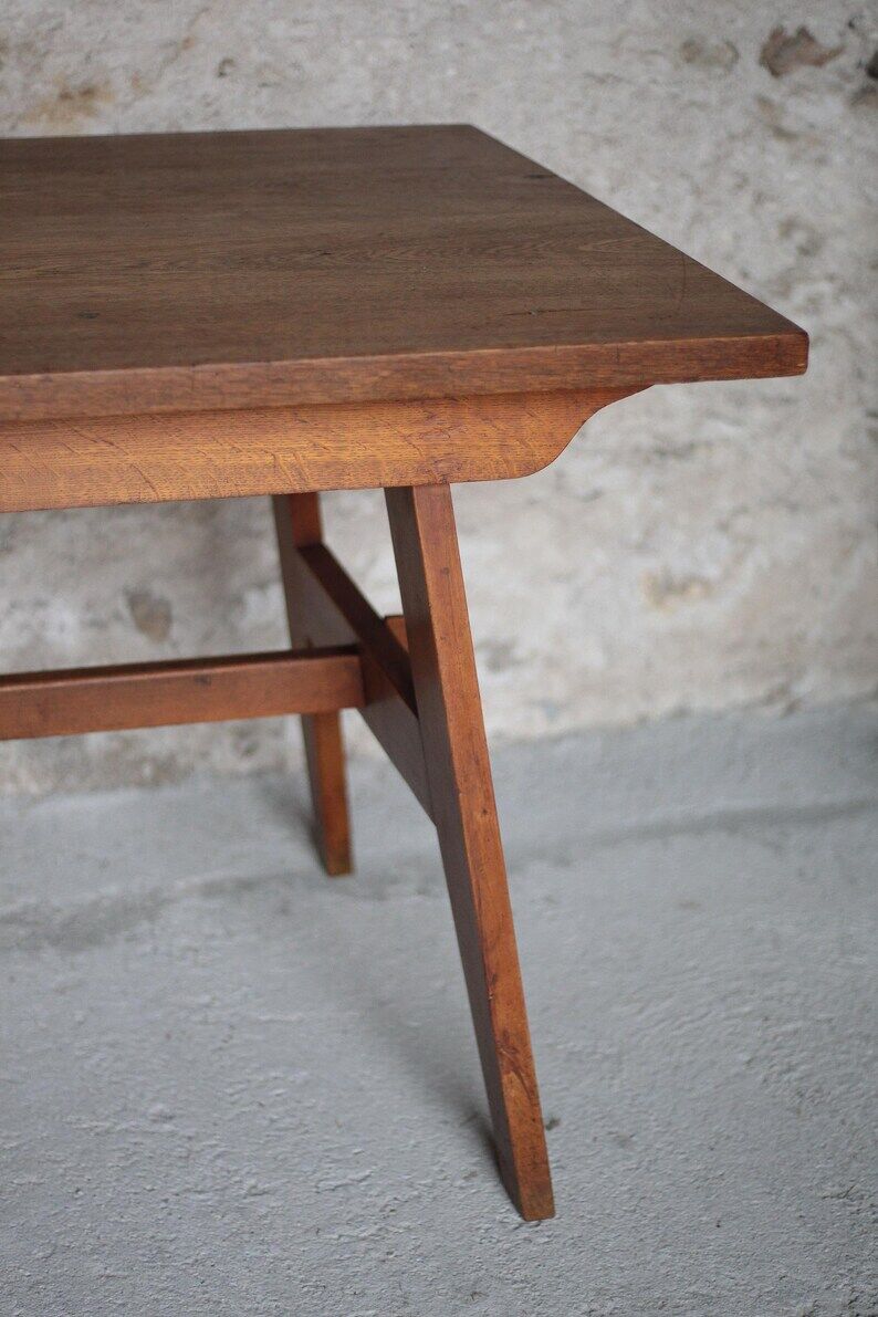 Table René Gabriel, table bois vintage, table à manger, table salon, table de repas, cuisine, 40's