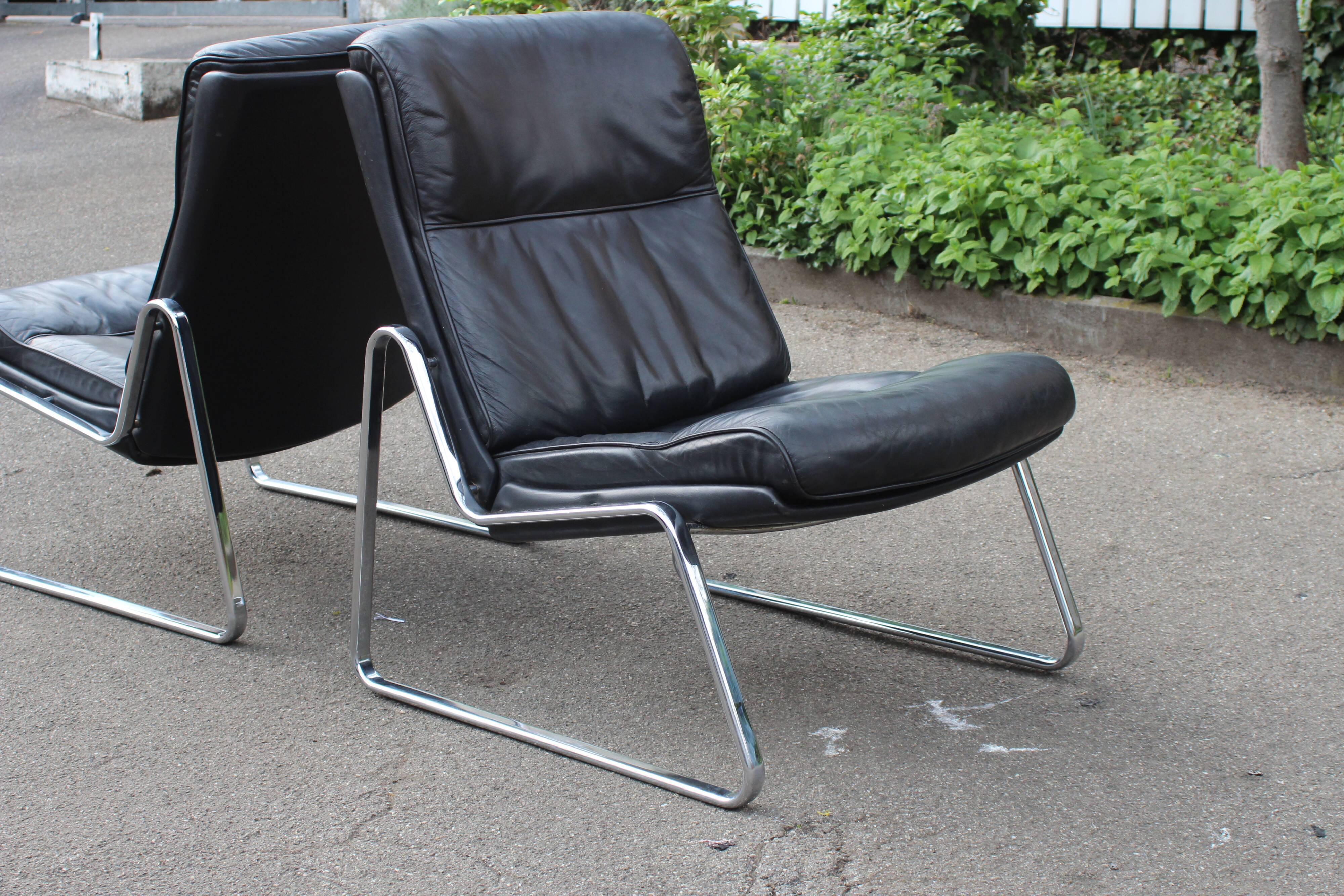 Paire de fauteuils Lange Drabert en cuir 1970