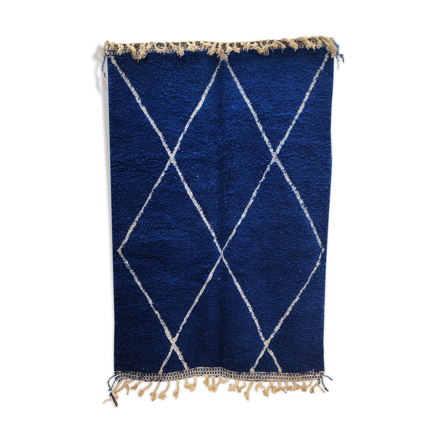 Moroccan Berber carpet Beni Ouarain intense blue with white diamonds 2,51x1.65m