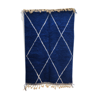 Moroccan Berber carpet Beni Ouarain intense blue with white diamonds 2,51x1.65m