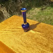 Vintage Bohemian Cobalt Blue Glass Bud Vase | 24K Gold Gilt & Hand-Painted
