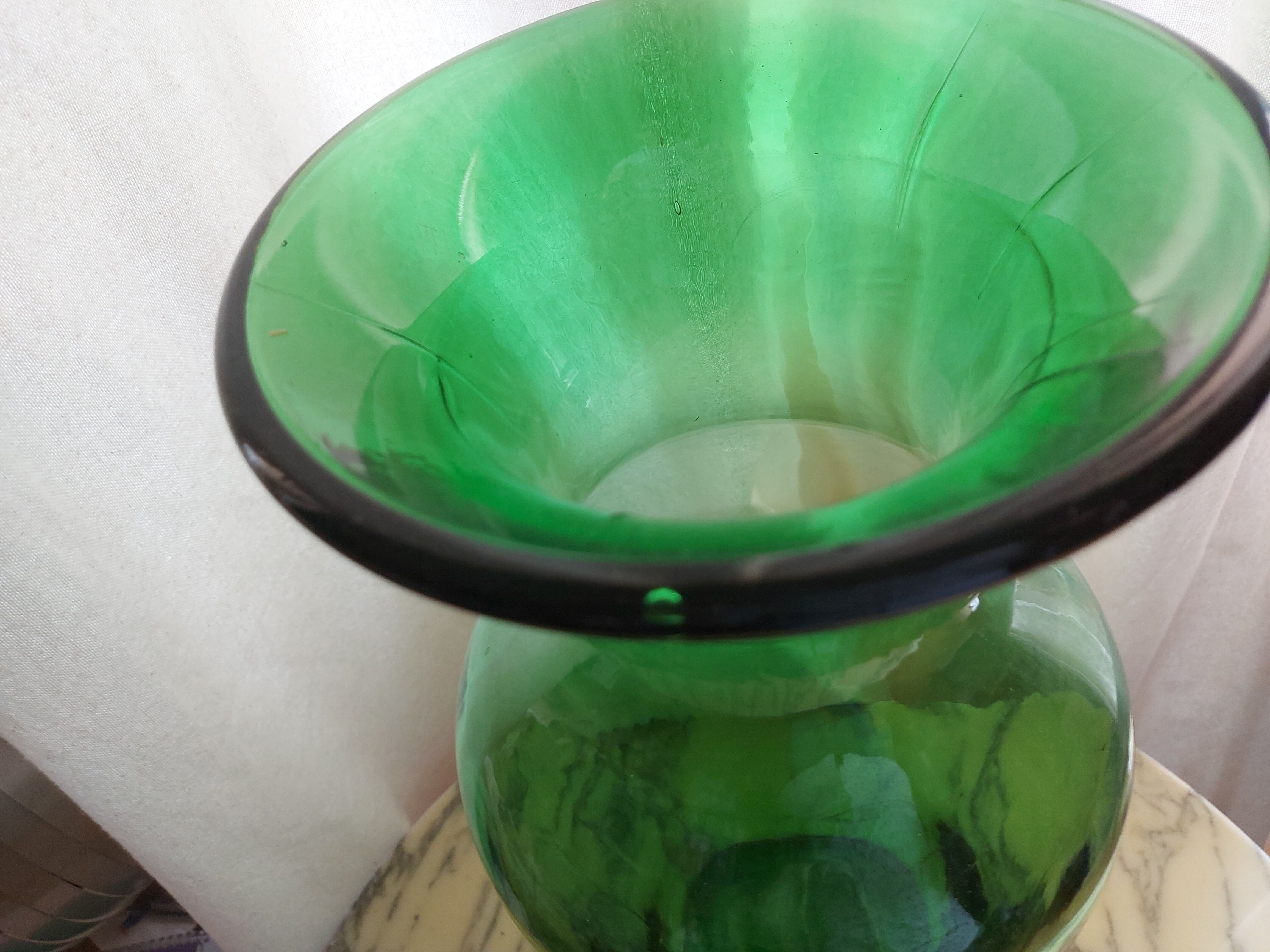 Blown glass vase, bottle green
