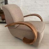 Art deco armchair in walnut and curly fabric