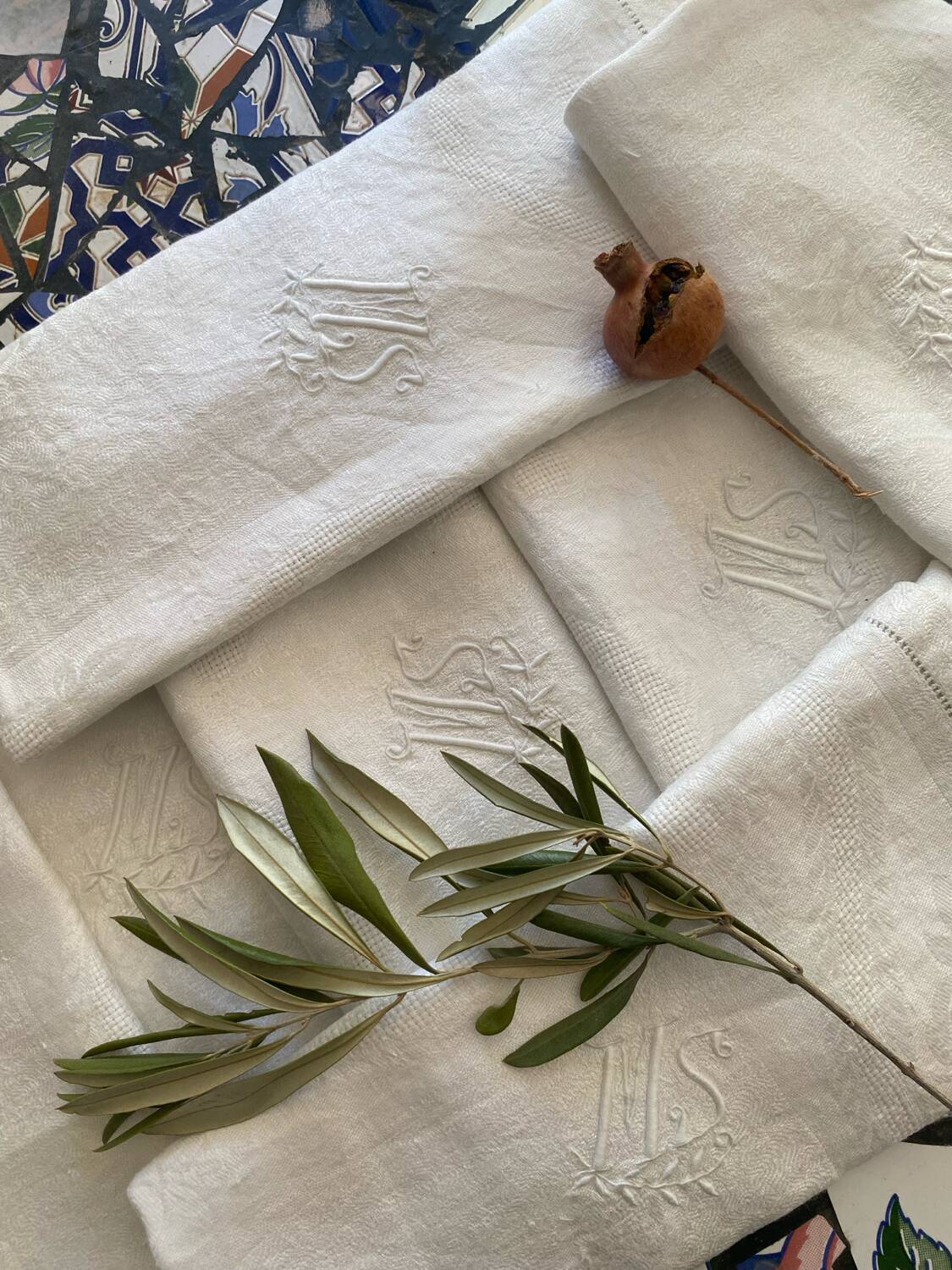 7 MS Monogram Damask Cotton Napkins