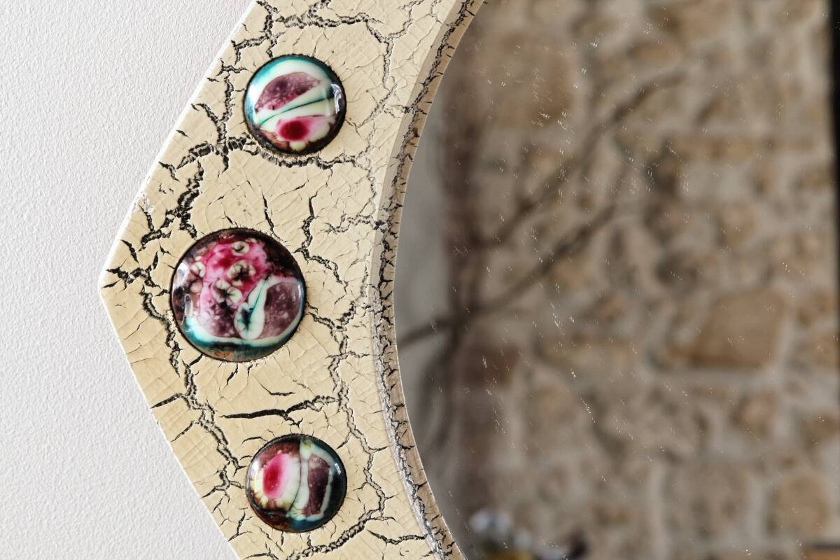 Modernist mirror, J Capo Enamels, wood and enamel