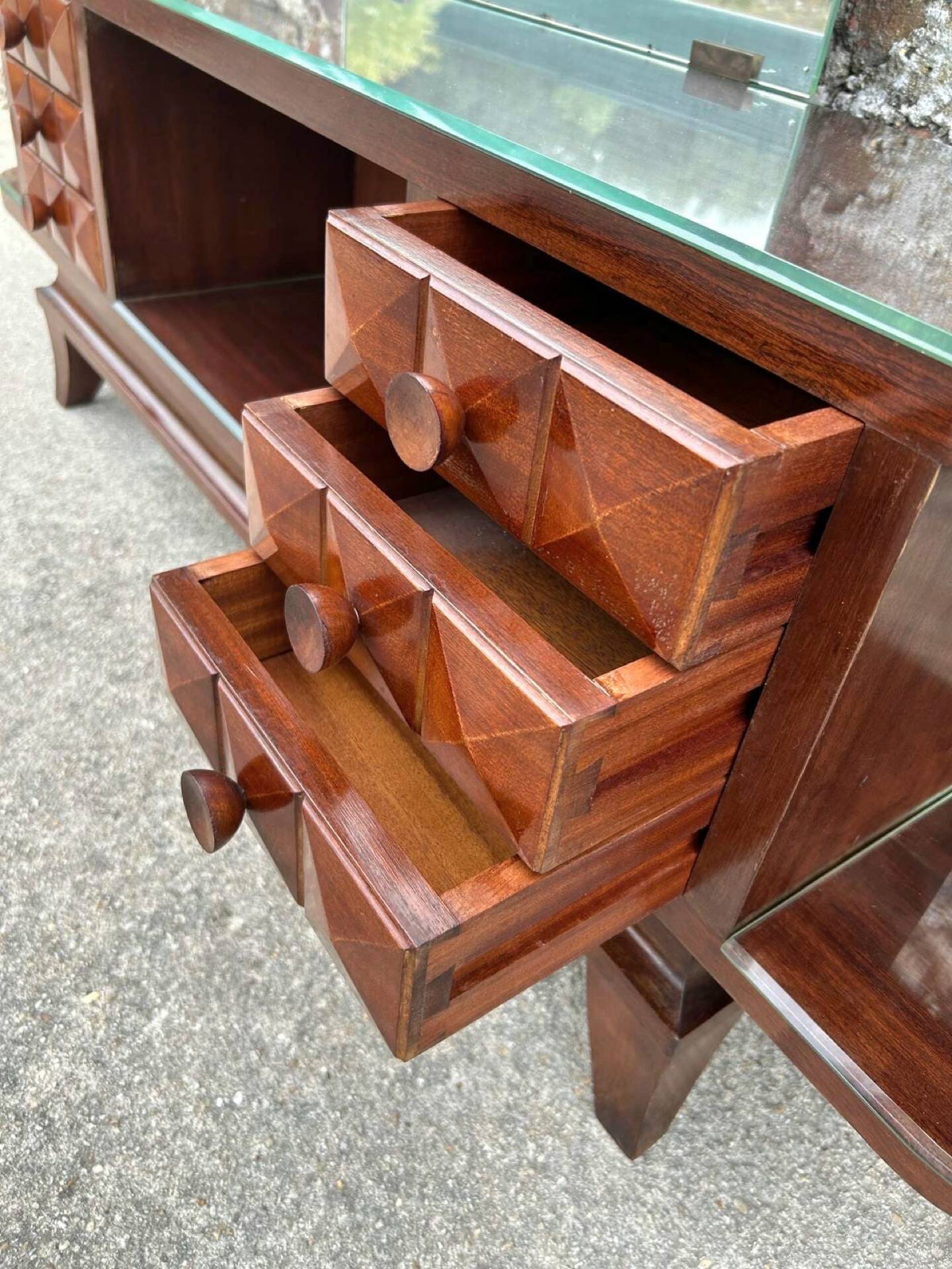 Art Deco mahogany console table, vintage entrance furniture.