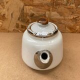 Antique aluminite teapot frugier white & silver ceramic vintage