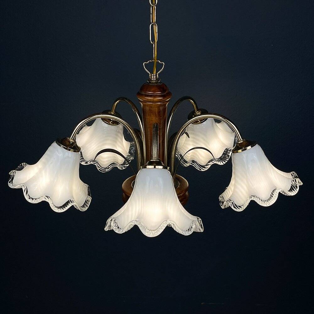 Vintage Murano glass chandelier and wood, Italy, 1970s