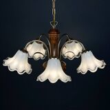 Vintage Murano glass chandelier and wood, Italy, 1970s