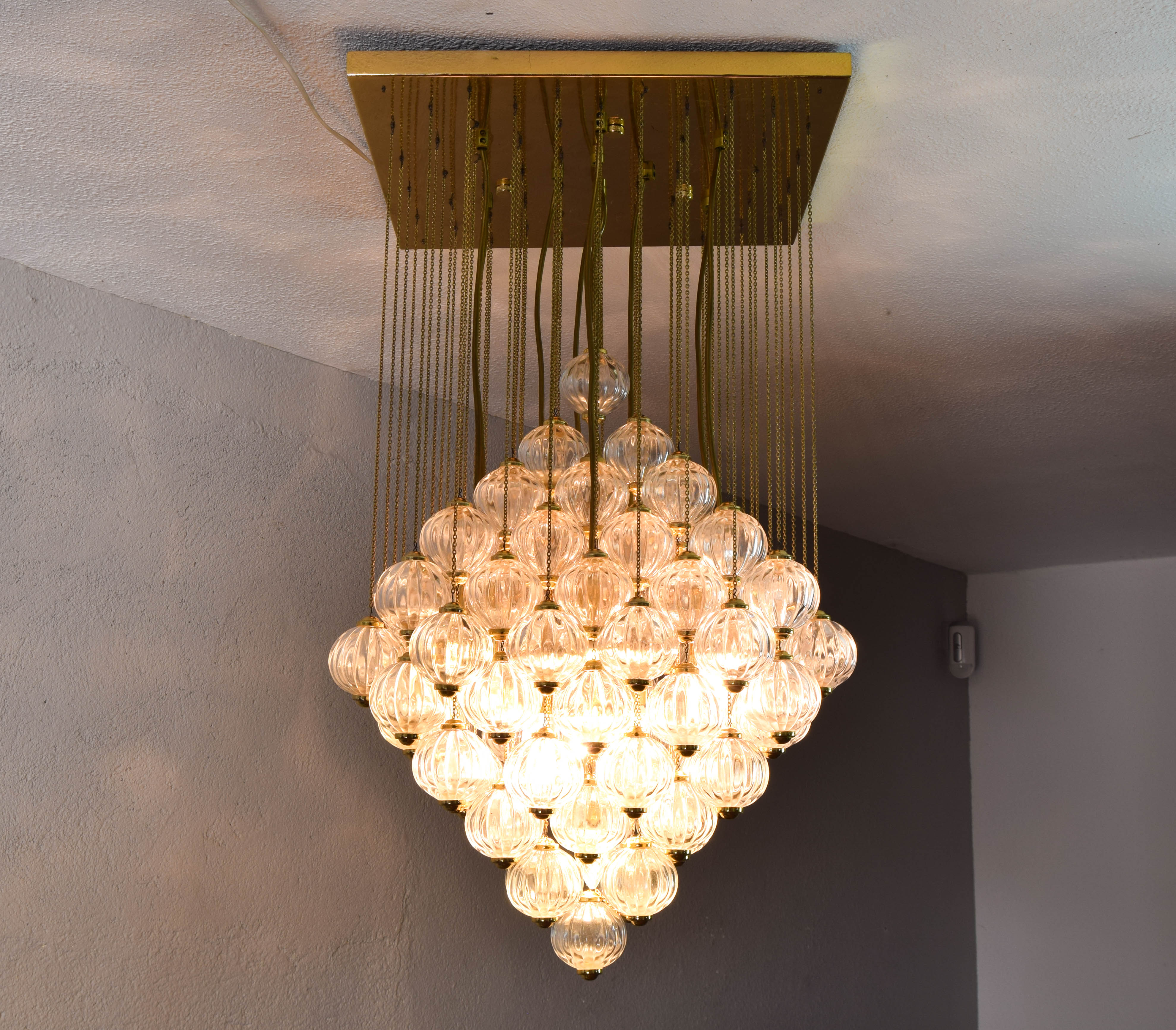 Venini mid century italian flushmount murano glass bubbles and brass chandelier