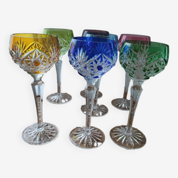 Lot of roemer baccarat parmentier colored crystal stemmed glasses