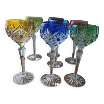 Lot de verres a pieds cristal coloré roemer baccarat parmentier