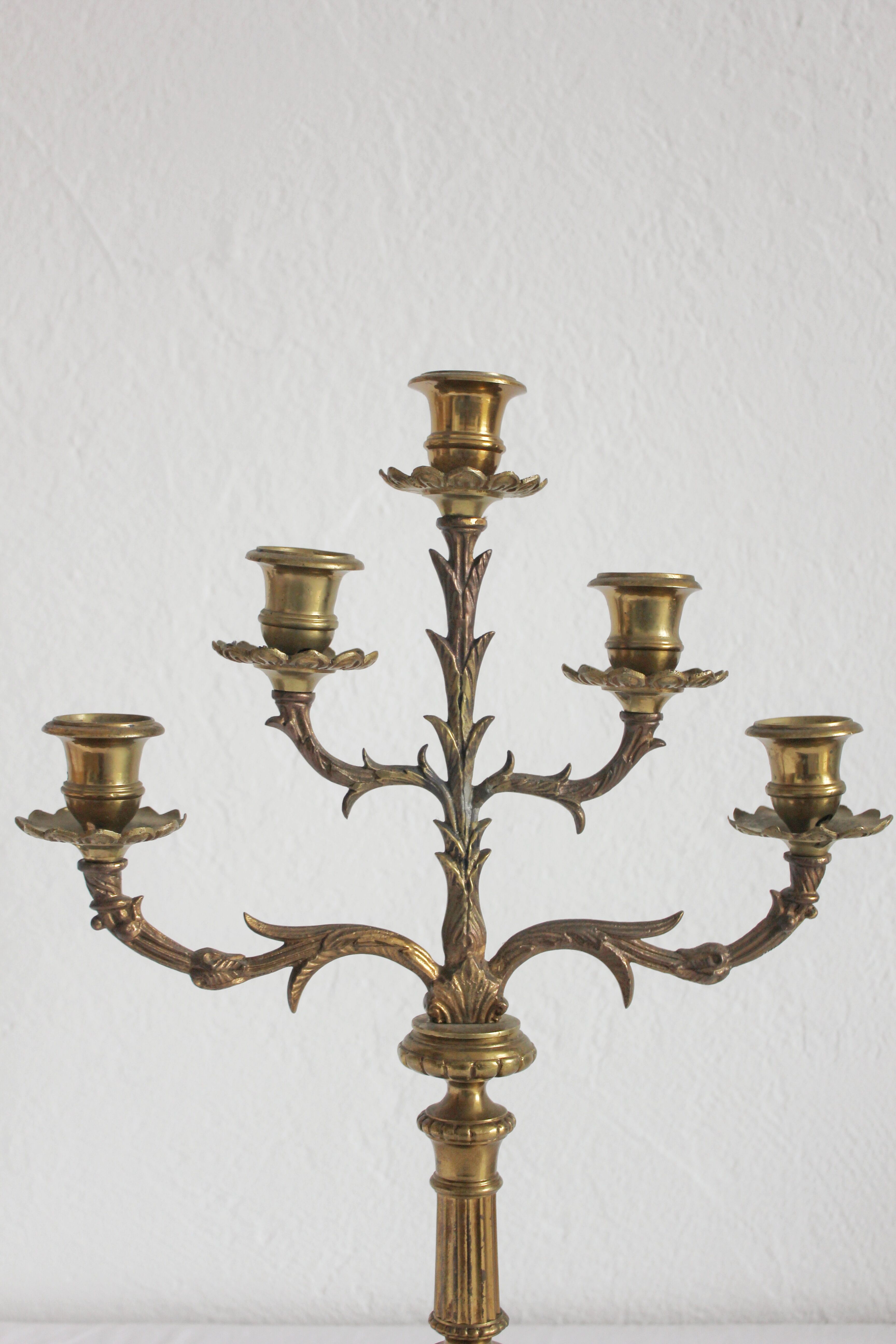 Vintage gilded brass 5-spoke chandelier