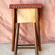 Vintage folding stool Leather & Wood Curule style