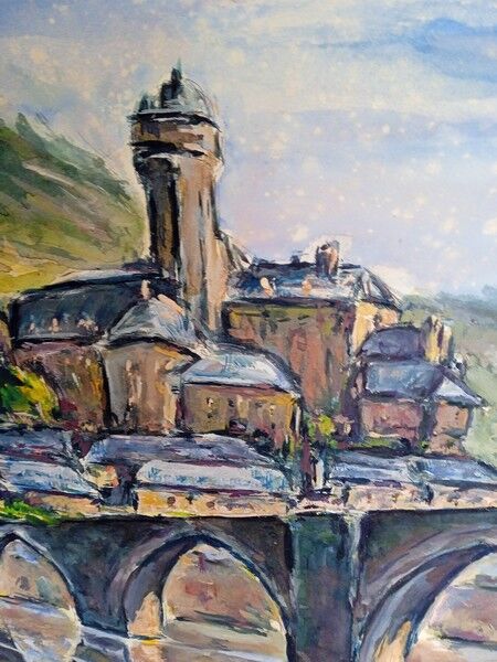 Landscape village old gouache bridge / paper 65/50cm