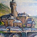 Landscape village old gouache bridge / paper 65/50cm