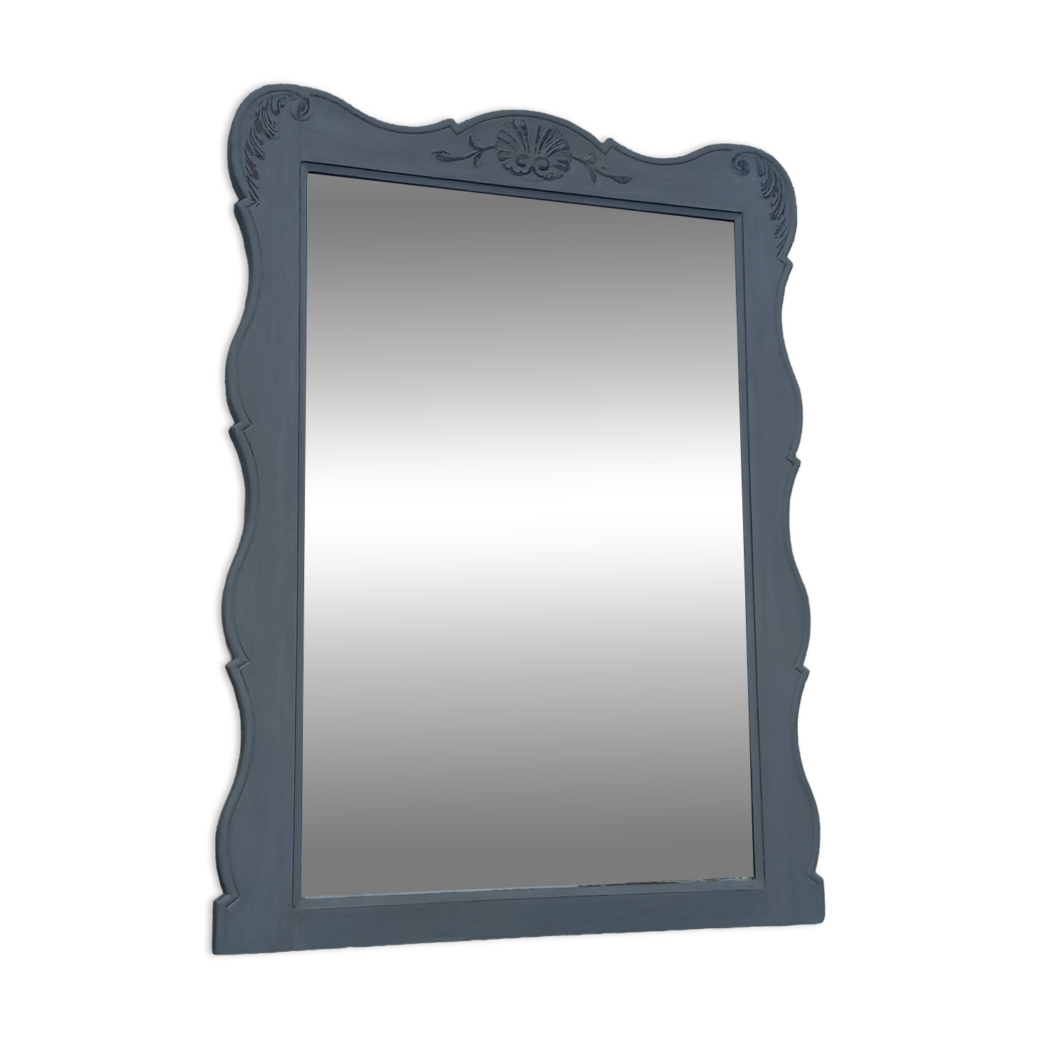 Antique Louis XV style mirror in solid oak with grey patina, 131cm.