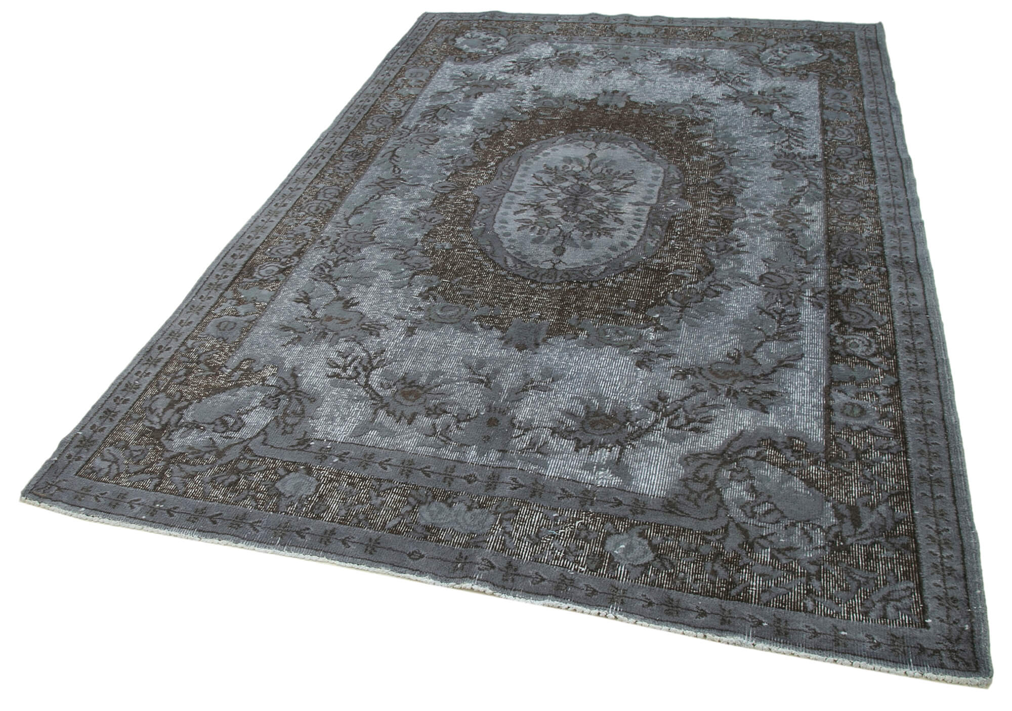 Hand-knotted bohemian turkish 1980s 174 cm x 266 cm grey rug