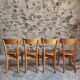 Set of 4 French bistro chairs, beech and plywood, 1960s, mid-century dining chairs.